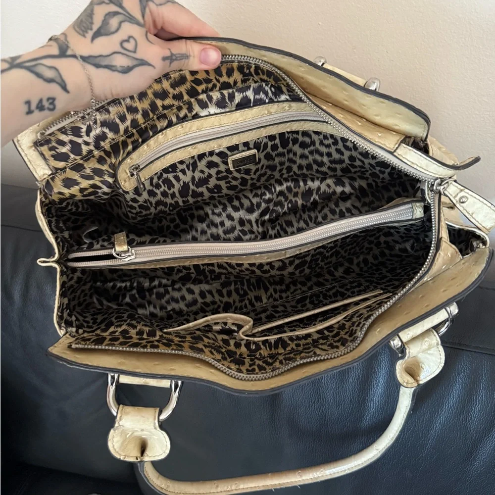 Guess Cream Ostrich-Texture Shoulder Bag with Silver Hardware - Picture 7 of 10